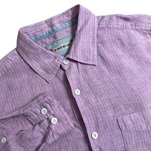 32‎ Bar Blues Mens Medium 100% Linen Striped Long Sleeve Button Up Shirt
